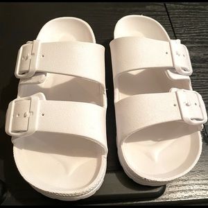 Ladies white slide on sandals
